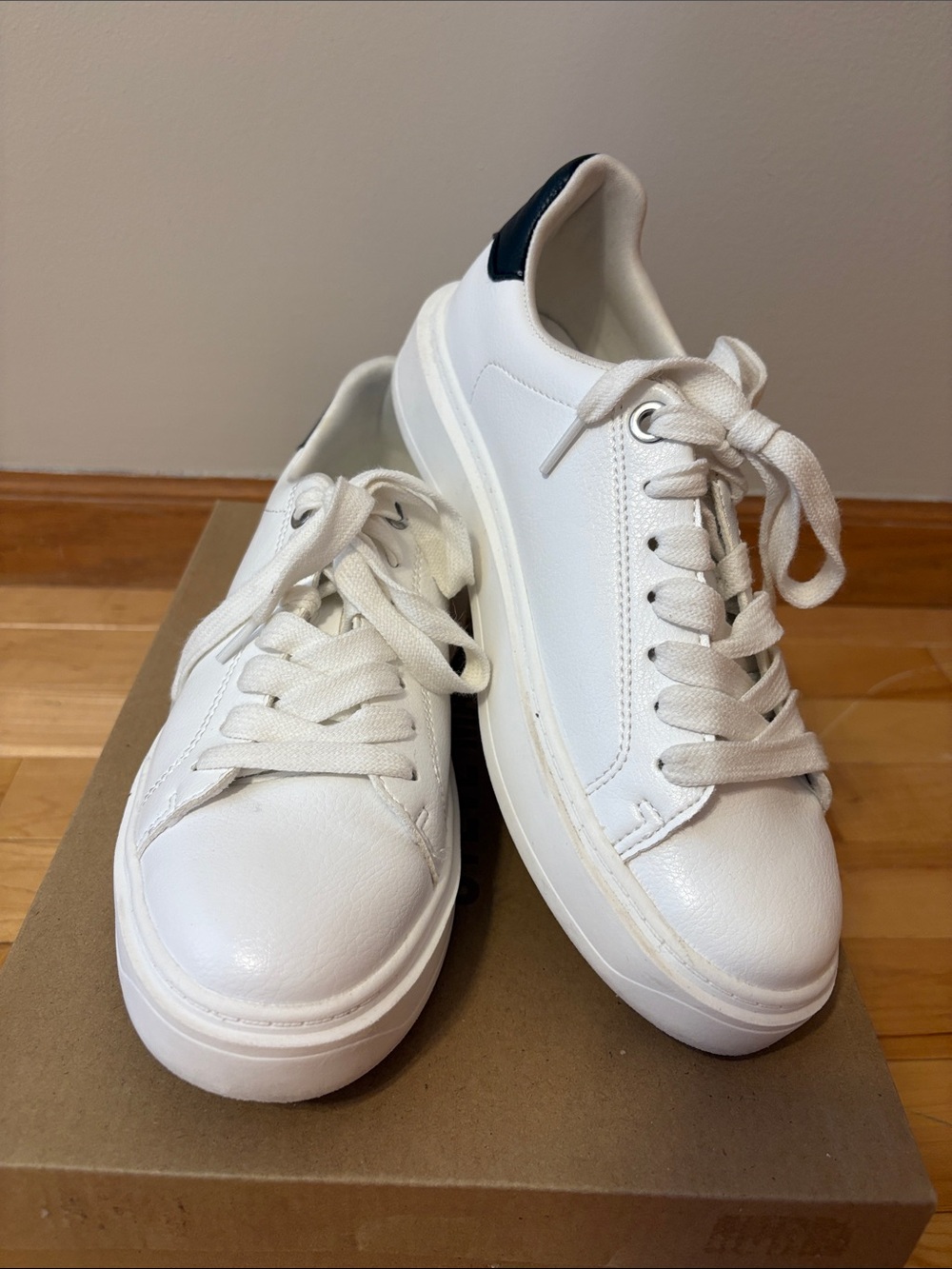 Steve Madden White Platform Sneakers with Black Heel Detail